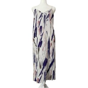 Snidel Brushstroke Midi Dress in Blue and Cream